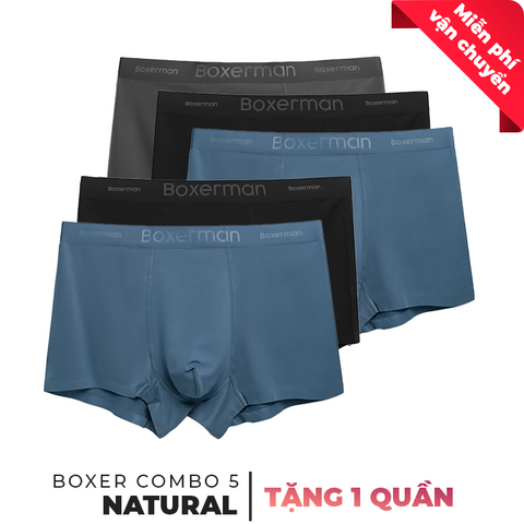 Combo 5 quần lót Boxer nam NATURAL gỗ sồi mềm mại - Tặng thêm 1 quần
