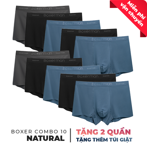 Combo 10 quần lót Boxer nam NATURAL gỗ sồi mềm mại - Tặng thêm 2 quần + Túi giặt