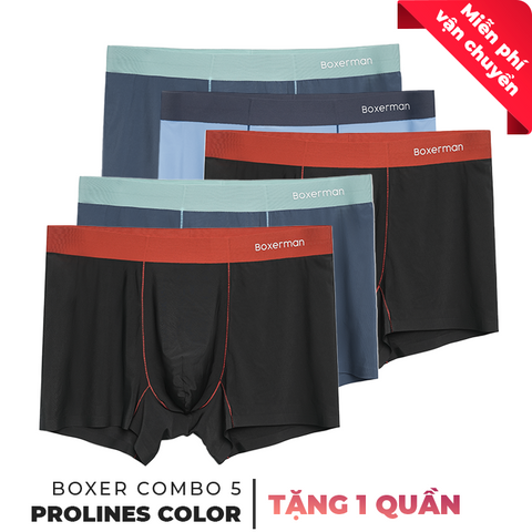 Combo 5 quần lót Boxer nam PROLINES COLOR lụa băng mạnh mẽ