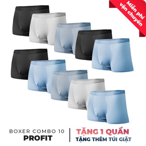 Combo 10 quần lót Boxer nam PROFIT lụa băng mát lạnh - Tặng thêm 2 quần + Túi giặt