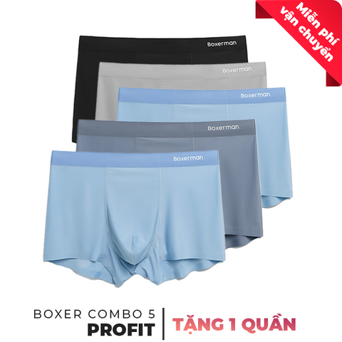 Combo 5 quần lót Boxer nam PROFIT lụa băng mát lạnh - Tặng thêm 1 quần