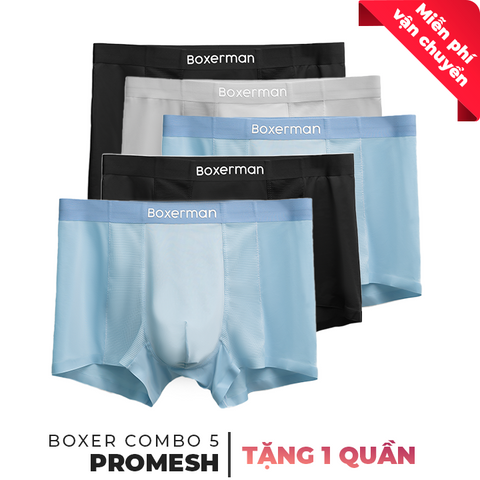 Combo 5 quần lót Boxer nam PROMESH thoáng khí vượt trội - Tặng thêm 1 quần