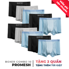 Combo 10 quần lót Boxer nam PROMESH thoáng khí vượt trội - Tặng thêm 2 quần + Túi giặt