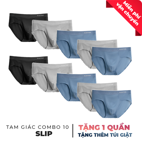 Combo 10 quần lót Tam Giác nam SLIP thun lạnh - Tặng thêm 2 quần + Túi giặt